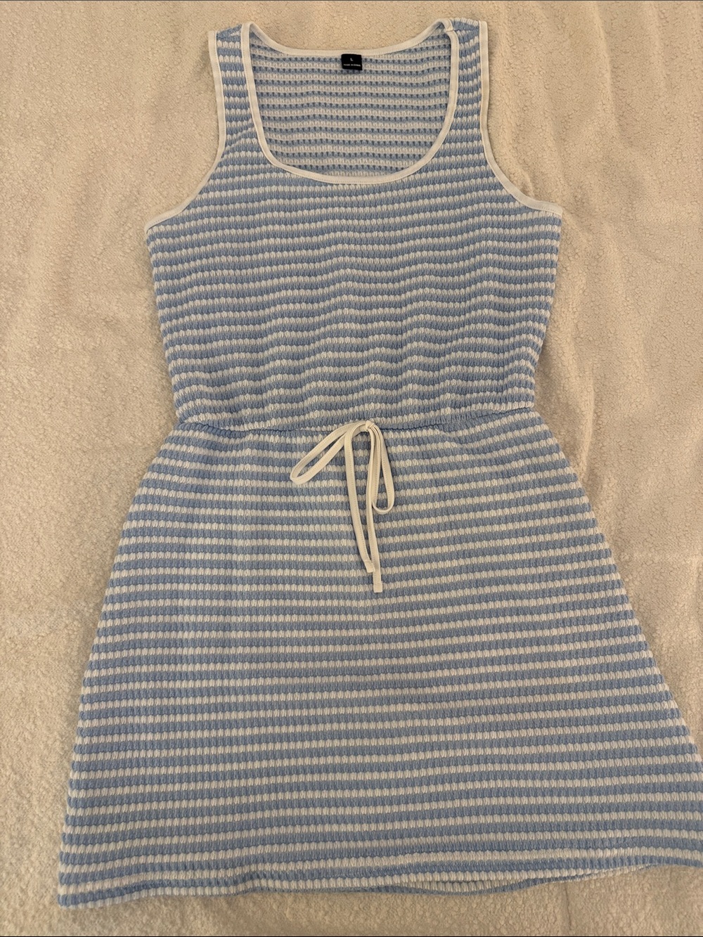 Light Blue & White Striped Knit Tank Dress - Unbranded
